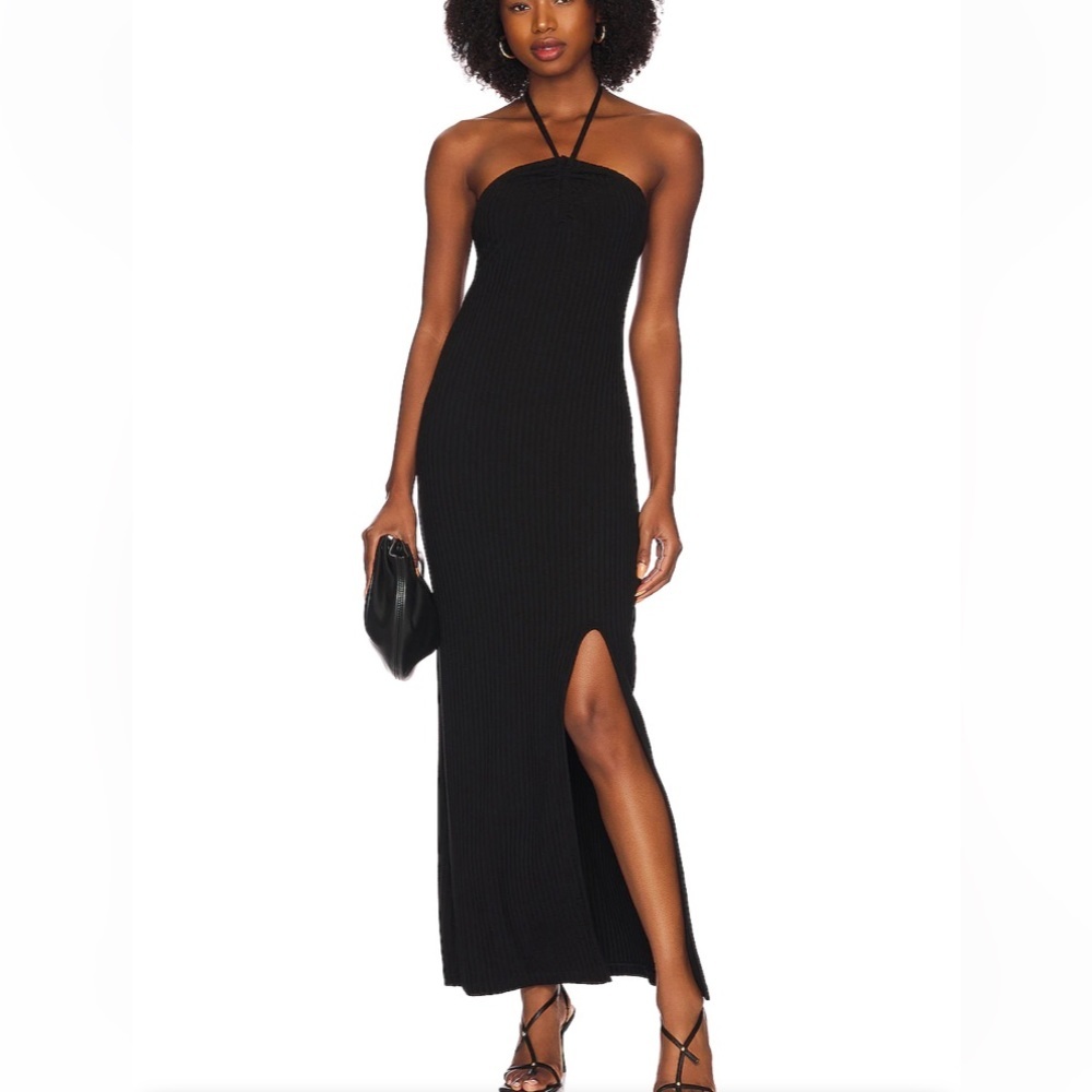 (A2) 1. STATE Ruched Halter Dress in Rich Black, Size XS, NWT